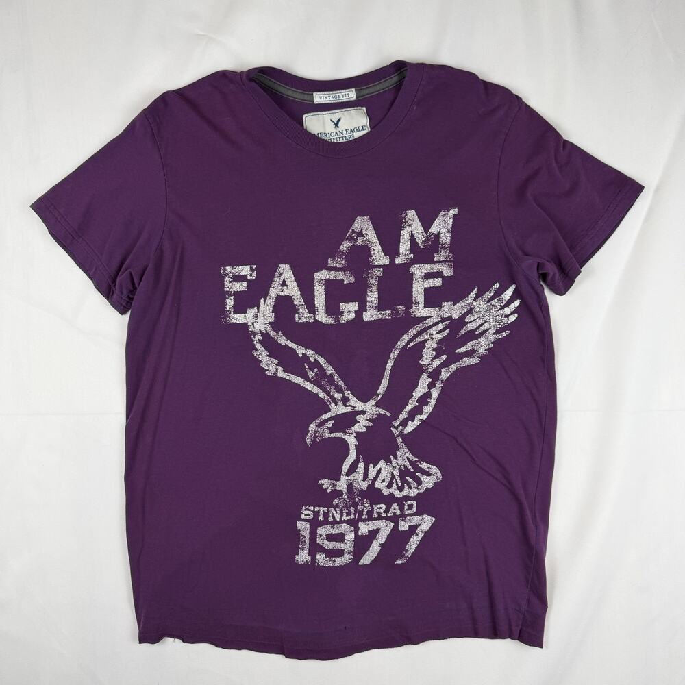 American Eagle Men's Large Purple Eagle Graphic T-Shirt Vintage Fit